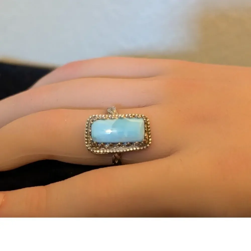 Vintage 925 Sterling Larimar North South Rectangle Marked JSM Ring Size 6.5